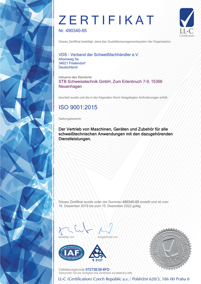 Zertifikat VDS Deutsch